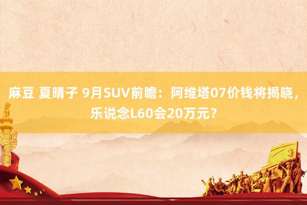 麻豆 夏晴子 9月SUV前瞻：阿维塔07价钱将揭晓，乐说念L60会20万元？