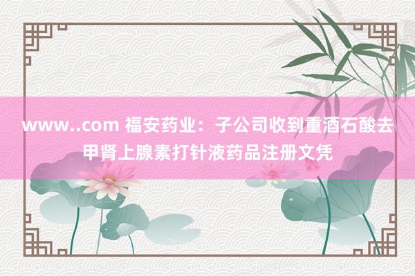 www..com 福安药业：子公司收到重酒石酸去甲肾上腺素打针液药品注册文凭