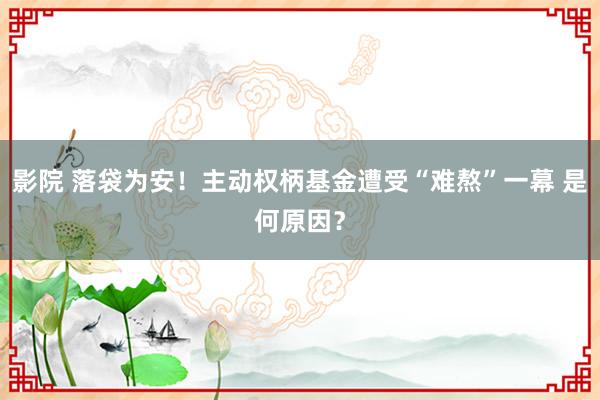 影院 落袋为安！主动权柄基金遭受“难熬”一幕 是何原因？