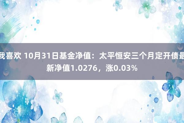 我喜欢 10月31日基金净值：太平恒安三个月定开债最新净值1.0276，涨0.03%